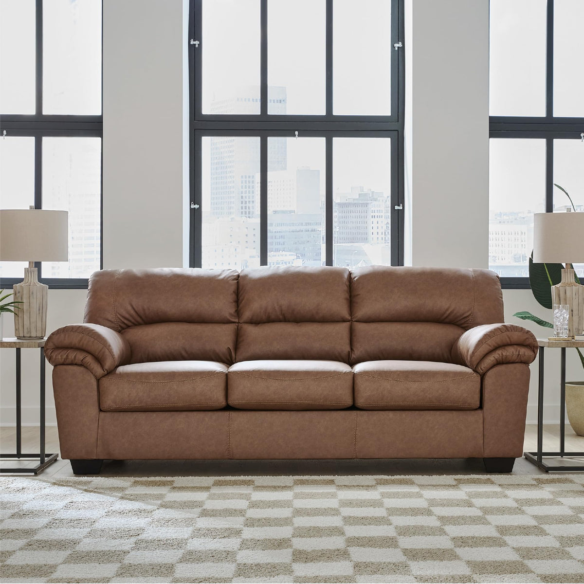 Caramel Faux Leather Sofa