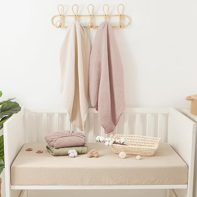 Bearmoss Muslin Crib Sheets 100% Cotton Baby Crib Sheets Fitted for Standard Crib Mattress & Toddler Bed Mattress 52"x28" Soft Breathable Crib Sheet Neutral for Boys Girls - 2 Pack (Baby Face)