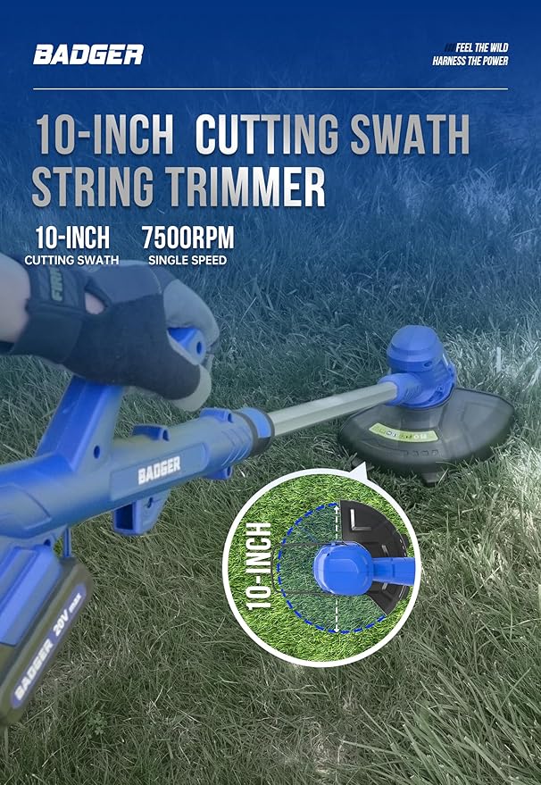 WILD BADGER POWER 20V Weed Wacker & Leaf Blower, Electric with 2 * 2Ah Battery & Charger, String Trimmer, Lightweight, Adjustable Telescopic Shaft, Easy to Use