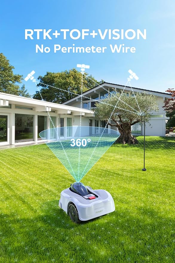 N1000 Robot Lawn Mower Perimeter Wire Free RTK,TOF,Vision Robotic Lawnmower 0.75 Acres,AI-Assisted Mapping,Virtual Boundary,Multi-Zone Management,APP Control,Cut Height 0.8"-3.5",Anti-Theft