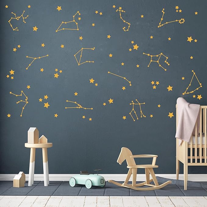 Constellation Wall Decals Stars Wall Stickers Nursery Decal Boys Bedroom Kids Room Sticker Vinyl Decor Y85 (Gold)