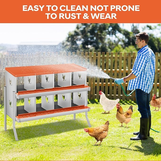 Chicken Nesting Box, 6/8/10 Compartment Metal Nesting Box,Wall Mount Chicken Nesting Boxes for Laying Eggs,Easy Egg Collection,6 Room Nest Boxes for Chickens