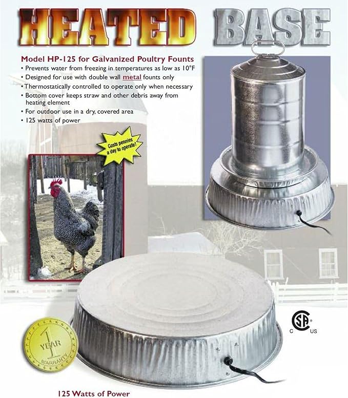 Farm Innovators 125 Watt Heated Base for Double Wall Metal Poultry Founts with 35 Degrees Fahrenheit Temperature and Below, 2 Pack, Metallic