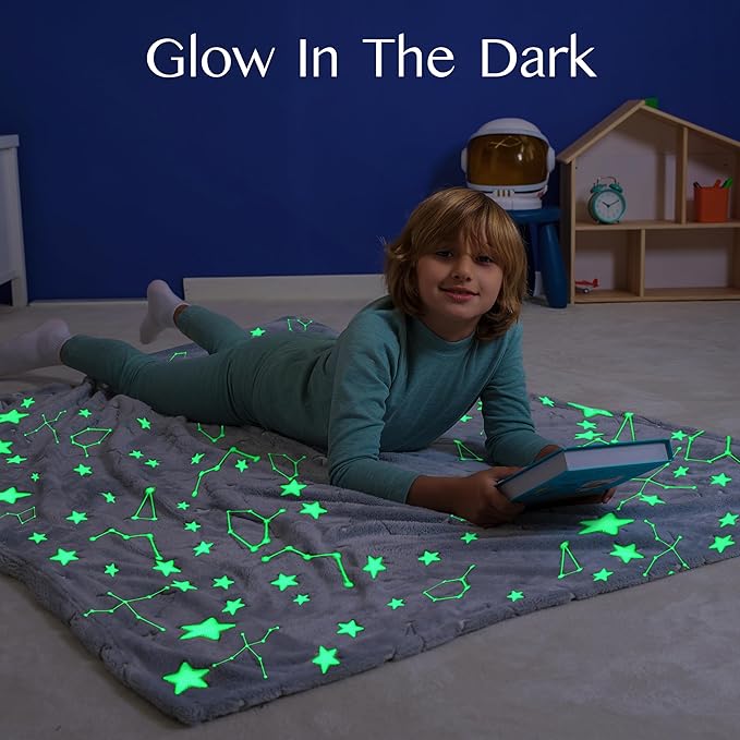 Joiedomi Glow in The Dark Blanket Space Star Gifts Toys for Girls Boys Age 2 3 4 5 6 7 8 9 10 11 12 Year Old Boy Gifts, Soft Cozy Flannel Kids Throw Blanket, Birthday Bedroom Decor 50"×60"