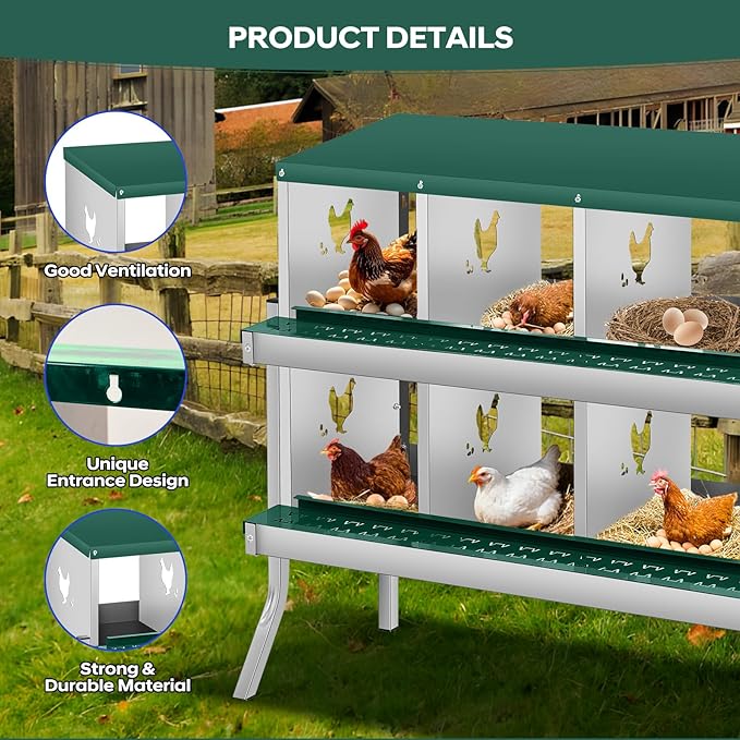 Chicken Nesting Box with Bracket Legs, 6 Compartment Nesting Boxes for Chickens, Chicken Laying Boxes to Protect Eggs, Easy to Clean & Install