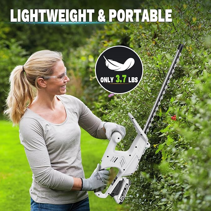 Cordless Hedge Trimmer Ultra-Lightweight 3.7lbs, 18-Inch Blade & 5/8" Cut Diameter, 21V Electric Trimmer Dual Safety Switch, 2.0Ah Battery and Charger, Perfect for Seniors and Women, Home Gardening