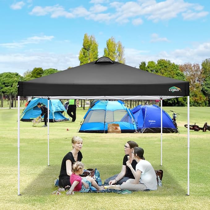 COBlZI 10x10 Pop Up Canopy Tent with 4 Removable Sidewalls，One Push Setup Waterproof Commercial Gazebo Tent with Air Vent, 4 Sandbags，4 Stakes & 8 Ropes（Tents for Party/Exhibition-Black