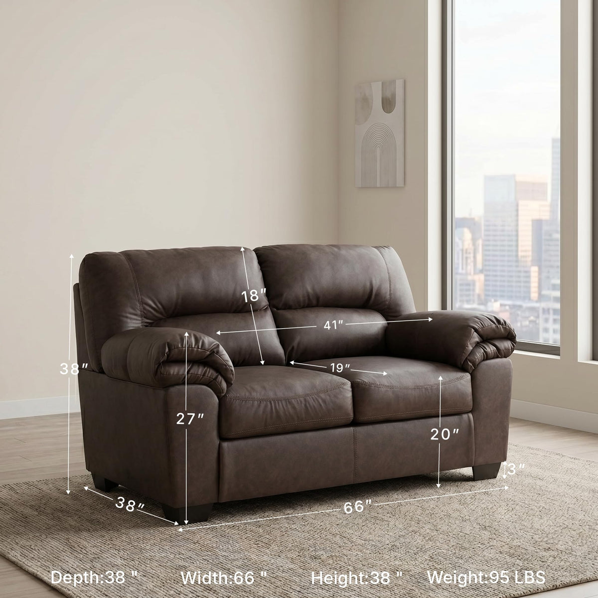 Faux Leather Loveseat Sofa Couch