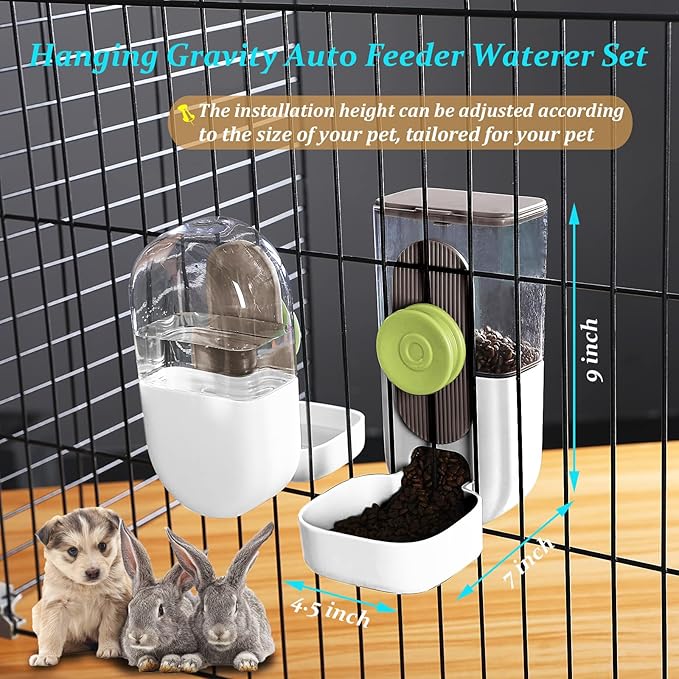 Kenond Hanging Automatic Pet Food Water Dispenser, 35oz Rabbit Feeder Guinea Pig Water Bottle Food Feeder for Ferret Guinea Pig Rabbit(White)