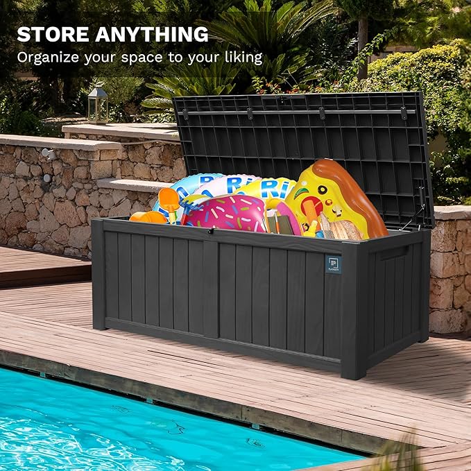 Heavy Duty Storage Box,230 Gallon Black Outdoor Storage Box is Made of Resin for Outdoor, Patio or Indoor Use.