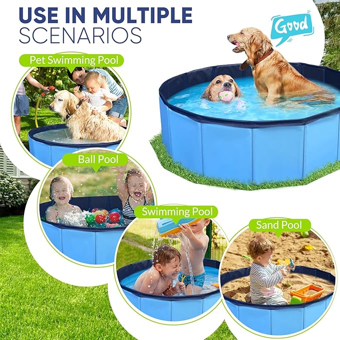 Dog Pool, Foldable Pet Swimming Pool with 6mm High-Strength PP Board, Hard Plastic Collapsible Doggy Pools for Small Dogs Kitty Duck,Non-Slip Doggie Bathtub Quick to Set Up and Drainage Hole(32x8in)