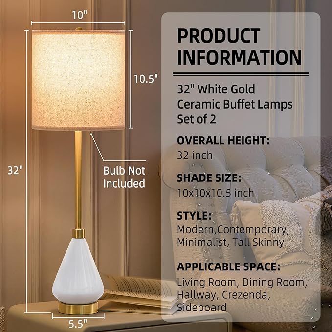 32" White Buffet Lamps Set of 2