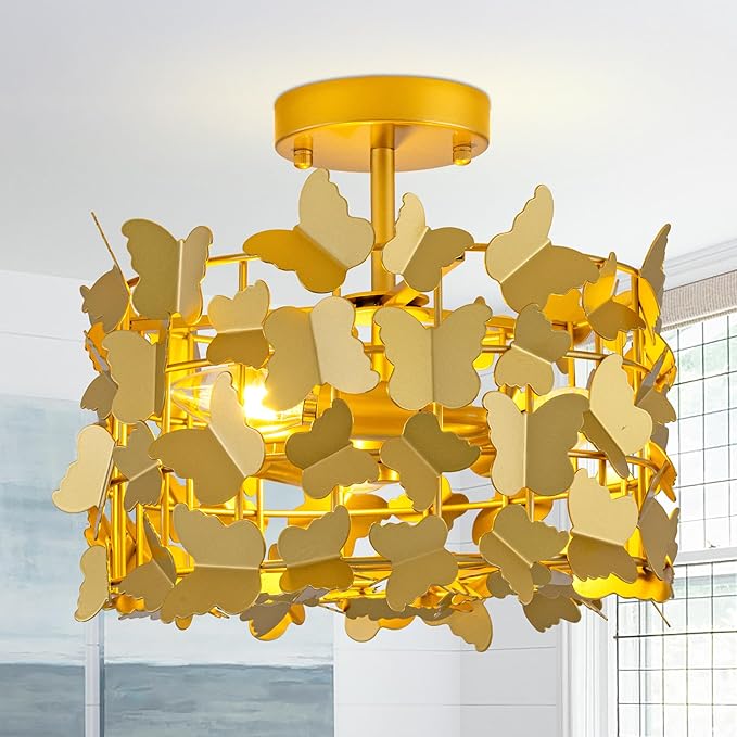 TOCHIC Modern Flush Mount Ceiling Light, 3-Light Gold Semi Flush Mount Ceiling