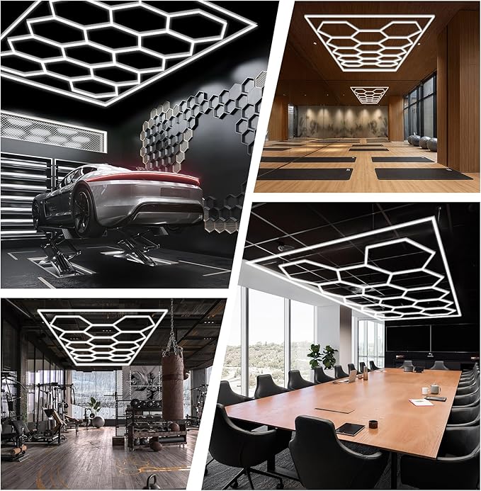 Hexagon Garage Lights 3 Level Dimmable, High Brightness 168W 5600 to 18480