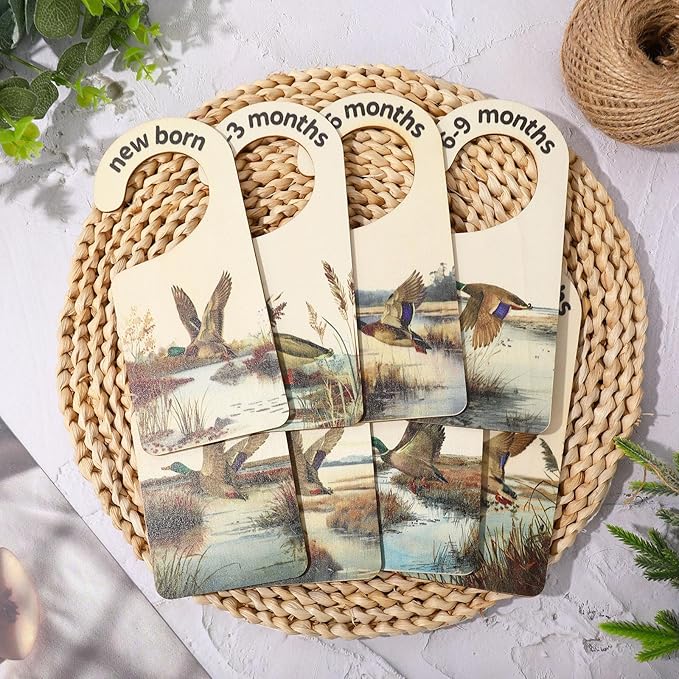 Whaline 8Pcs Baby Closet Size Dividers - Watercolor Mallard Duck Hanging Wood Organizer for Newborn to 24 Months - Thicken Wardrobe Organizer