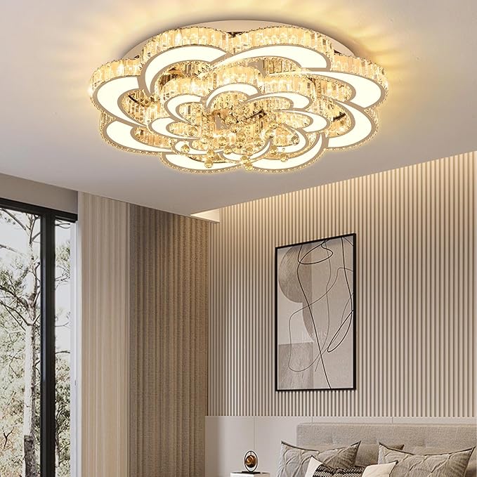 Flashing God Dia 32'' Modern K9 Crystal Chandelier Flush Mount Ceiling Light