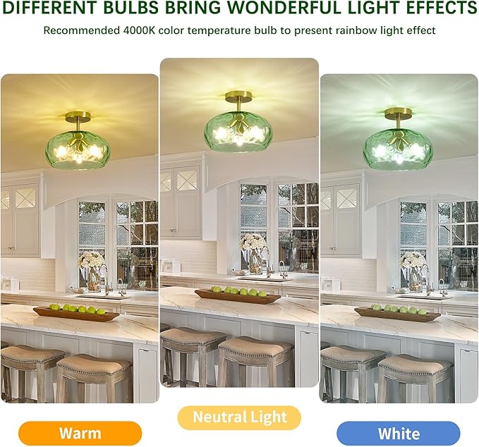 Green Glass Flush Mount Ceiling Light