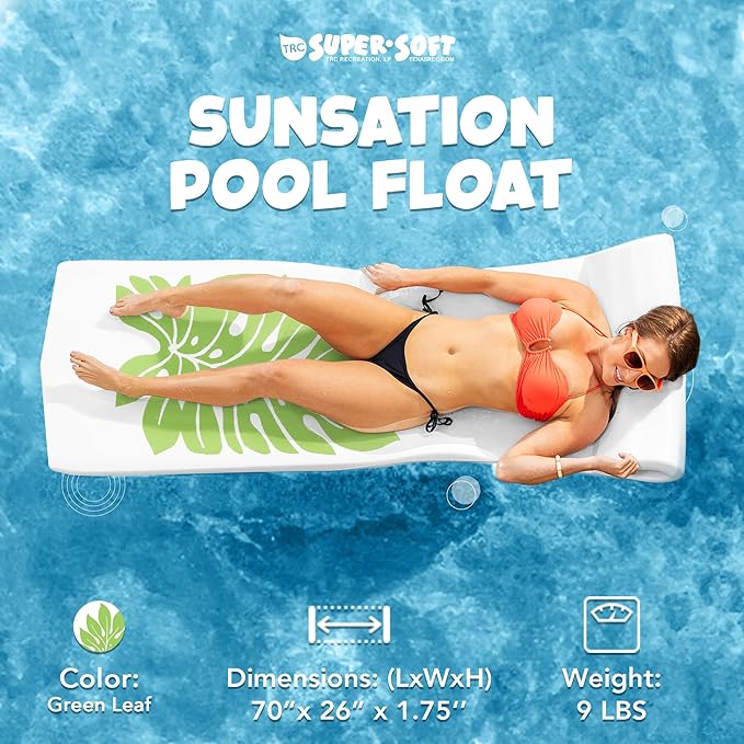 TRC Recreation Sunsation Vinyl Coated Foam Swimming Pool Float Mat Adult Lounger with Built-in Roll Pillow