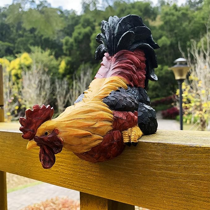 Garden Statues Cock Art Decoration Rooster Figurine for Yard, Chicken Sculpture Ornaments (Red)