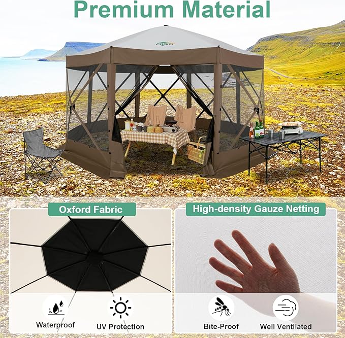 COBIZI 15x15ft Extra Large Pop-Up Gazebo Canopy Tent with Mosquito Netting, Spacious Easy Set-Up Screened Shelter, Durable Outdoor Pavilion with Ground Stakes, Perfect for Patio, Backyard, and Lawn