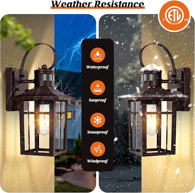 Bronze Porch Light 2-Pack, Motion Sensor Outdoor Lights, Aluminum Waterproof