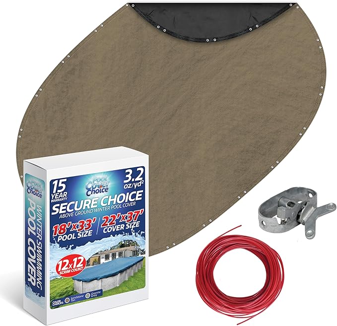 Winter Swimming Pool Cover for 18 ft x 33 ft Aboveground Oval Pool Size, Secure Choice Series, Solid Material, Color - Sandstone Tan, Pool Cover Choice 571833-4CHOICE