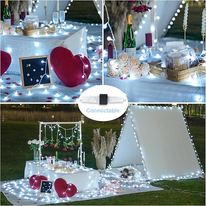 JMEXSUSS 100 LED White String Lights Indoor, Connectable Globe String Lights
