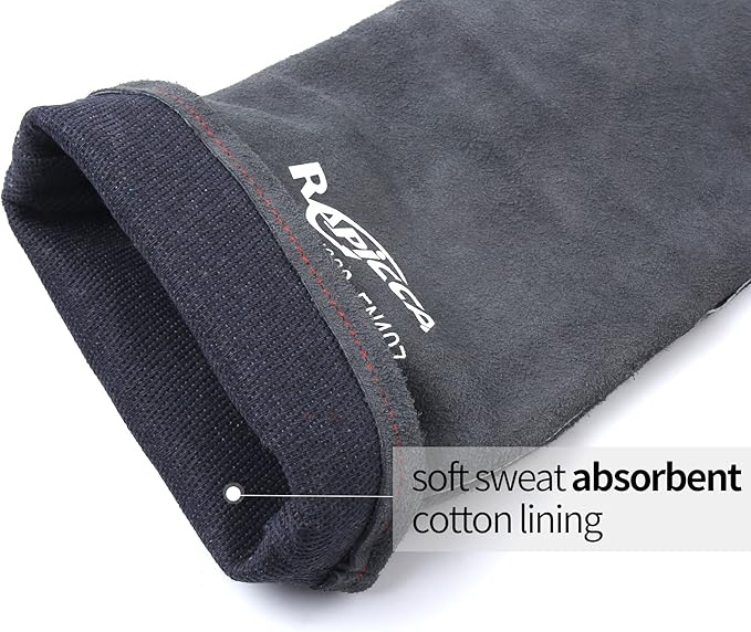 RAPICCA Fireplace Gloves Fire Heat Resistant: Grey 16IN 662℉- Fireproof Leather for Fireplace Fire pit Wood stove Campfire Furnace BBQ Grill Oven Stick Mig Welding Welder Gear - Birthday Gift for men