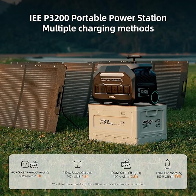IEE P3200 3200W Solar Generator with 3x200W Solar Panels included, 2048Wh Power Station with 4 * 3200W AC Outlets (6400W Peak), 1800W Fast Charging, APP Control Emergency Power Station for Home, RVs