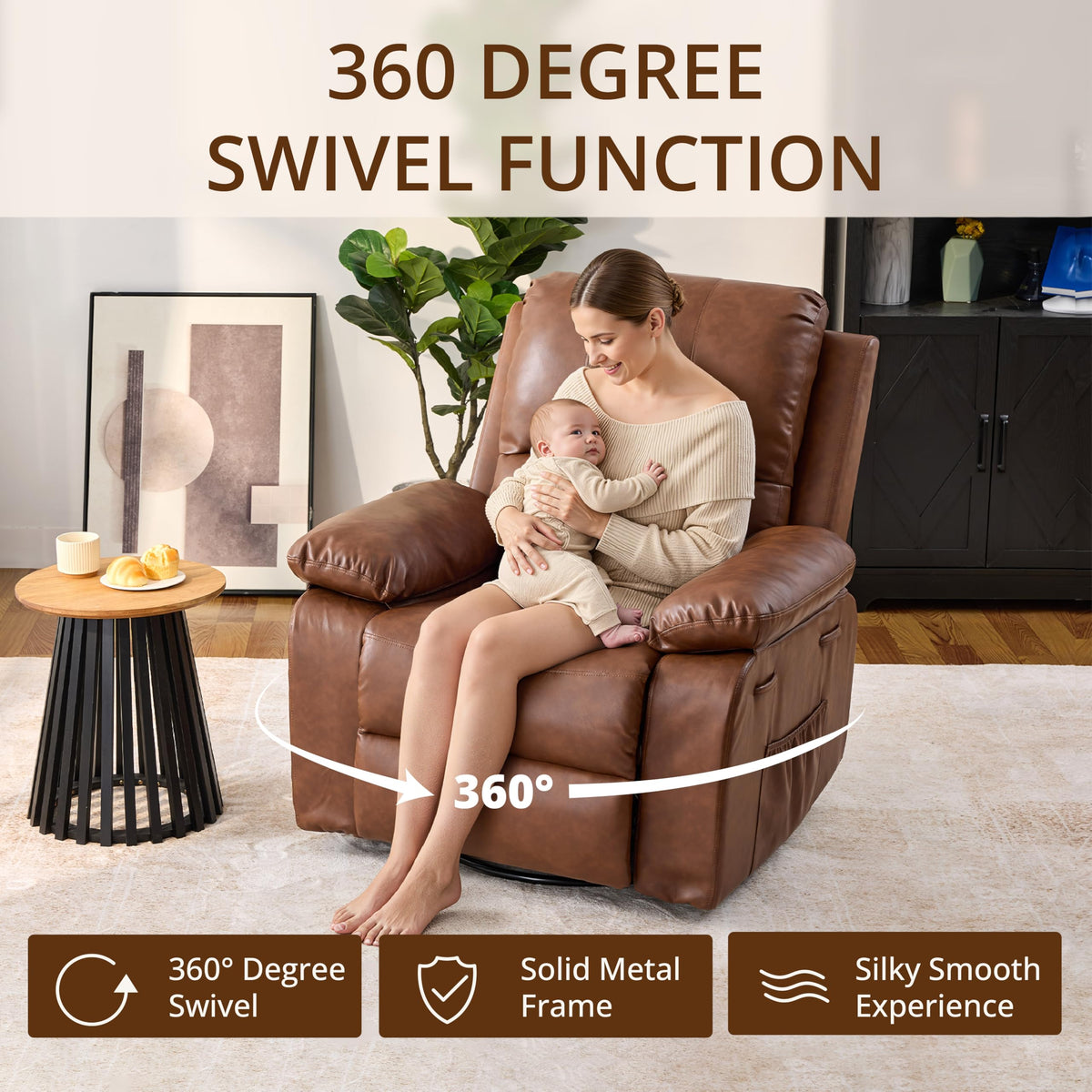 360° Swivel Rocking Leather Recliner Chair Set of 2 (2 Count)