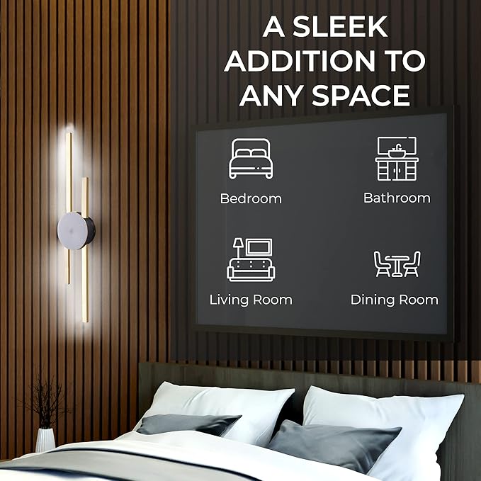 Ozarke Elles Minimalist LED Light Sconce, Modern Linear Wall Lamp, Warm White