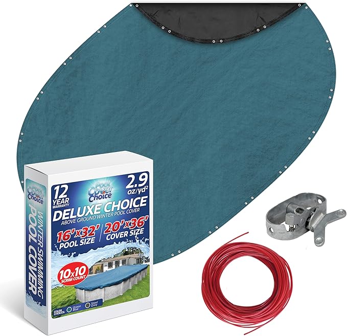Winter Swimming Pool Cover for 16 ft x 32 ft Aboveground Oval Pool Size, Deluxe Choice Series, Solid Material, Color - Ocean Blue, Pool Cover Choice 581632-4CHOICE