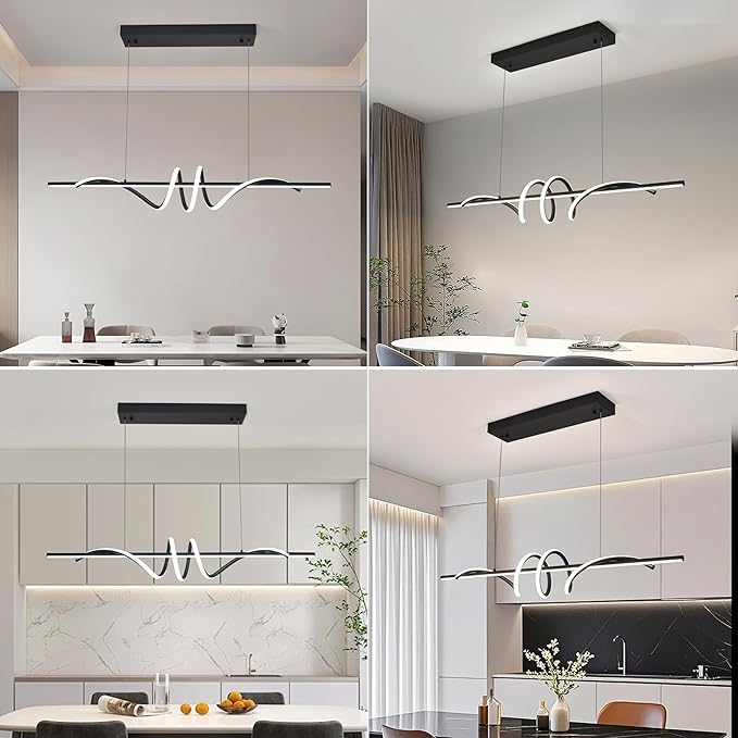 Modern LED Pendant Light, 39.37in Black Chandelier Dimmable