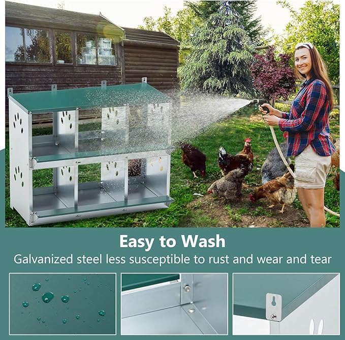 Chicken Nesting Box for Laying Eggs - 6 Room Chicken Laying Boxes, Nesting Boxes for Chickens, Heavy Duty Metal Chicken Coop, 32.9" L x 16.34" W x 26.38" H