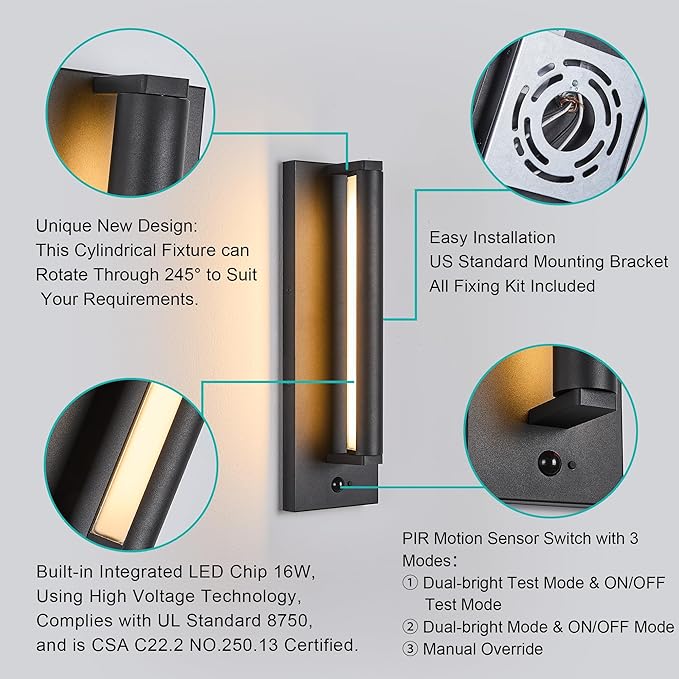 Modern PIR Motion Sensor Outdoor LED Wall Light,