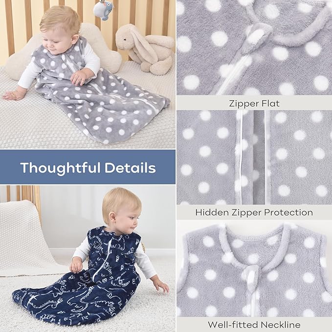 Yoofoss Fleece Baby Sleep Sack 2 Pack 1.5 Tog Baby Wearable Blanket with 2-Way Zipper