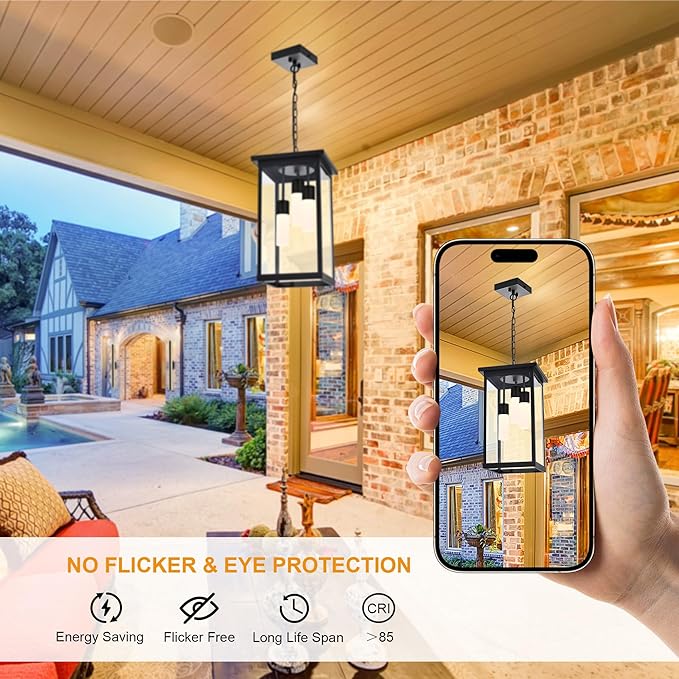 TODOLUZ Black Large 3-Light LED Outdoor Pendant Light