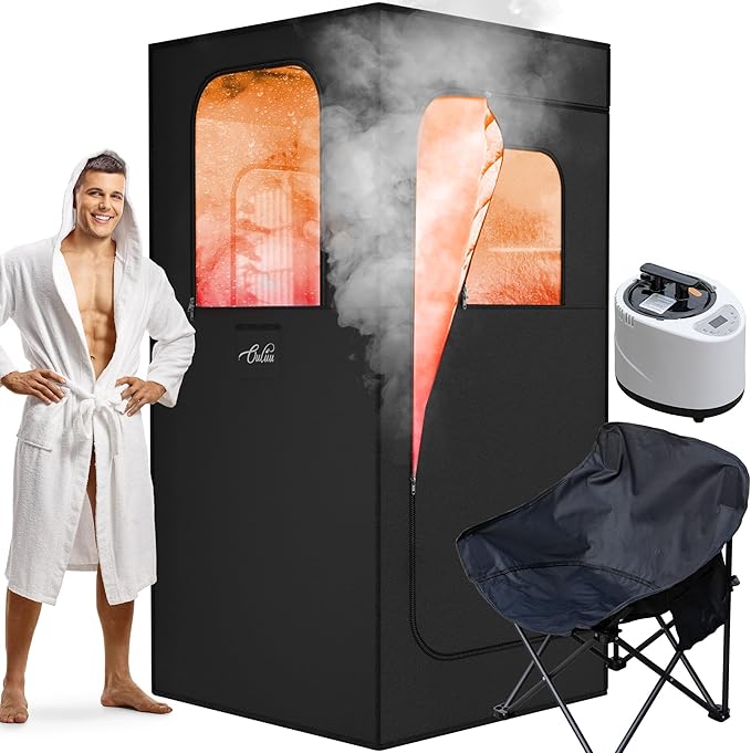 Portable Sauna for Home, 2.6L Steamer Portable Steam Sauna for Home, Personal Sauna with Big Sauna Chair, Remote Control, Oxford Fabric, 2.6’ x 2.6’ x 5.9’, Black, 1000W