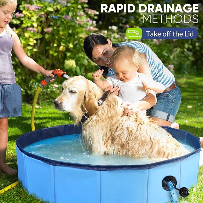 Dog Pool, Foldable Pet Swimming Pool with 6mm High-Strength PP Board, Hard Plastic Collapsible Doggy Pools for Small Dogs Kitty Duck, Non-Slip Doggie Bathtub Quick to Set Up and Drainage Hole, 48"