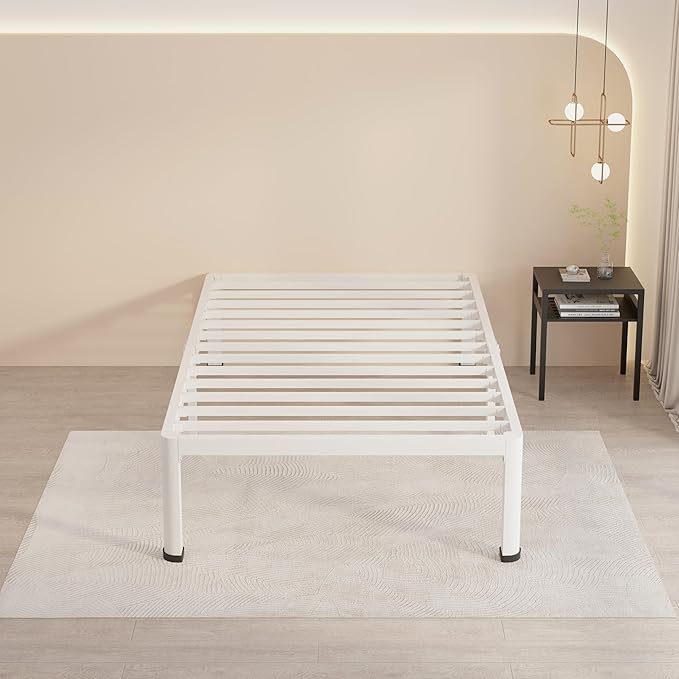 MAF 14 Inch Twin XL Metal Platform Bed Frames White with Round Corner Legs, 3000 LBS Heavy Duty Steel Slats Support, Noise Free, No Box Spring Needed, Easy Assembly