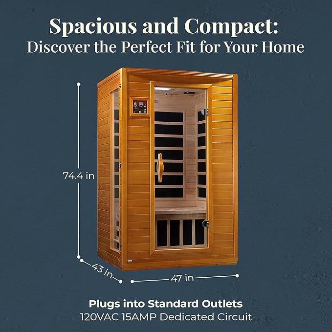 Dynamic Saunas Andora 2-Person Low EMF FAR Infrared Sauna with Red Light Therapy & Bluetooth Speakers | Personal Indoor Dry Heat Sauna for Home & Gym – Made from Canadian Hemlock