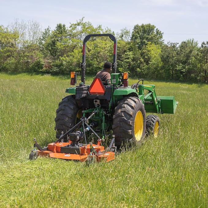 Titan Attachments 3 Point PTO Finish Mower, 48" Cutting Width, Cat 1 Hookup, Orange Finish, Rear Discharge, Pull Behind Mower for 18-30 HP Tractors, Low-Noise Cast Iron Gearbox
