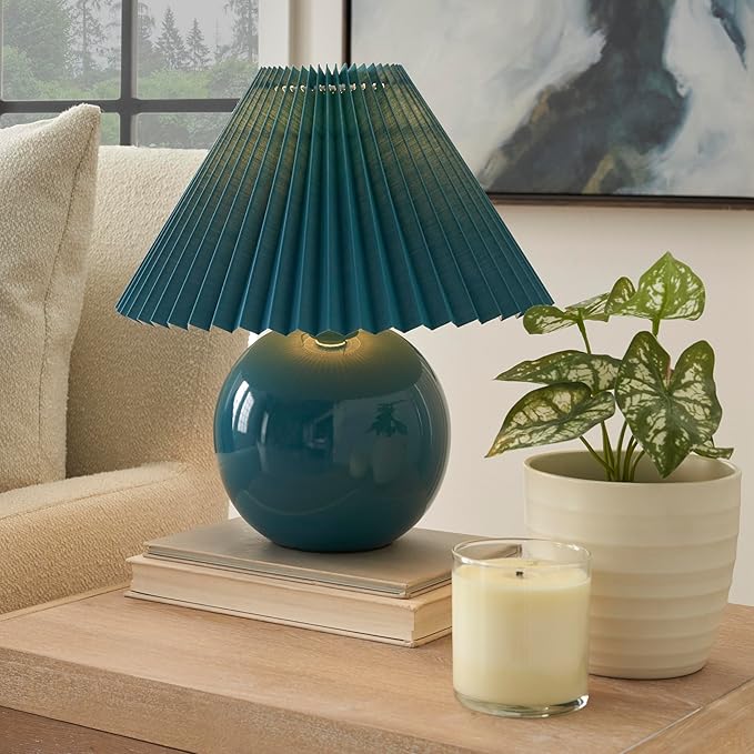 Nourison Home 13" Blue Ceramic Round Lamp