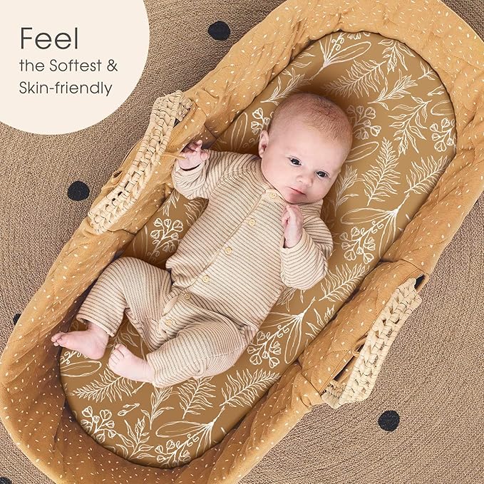 GRSSDER Stretchy Ultra Soft Fitted Bassinet Sheet Set 2 Pack, Universal Fit for Bassinets Baby Cradle Moses Basket Oval Rectangle Mattress, Stylish Jungle Deer Bassinet Sheets for Girls and Boys