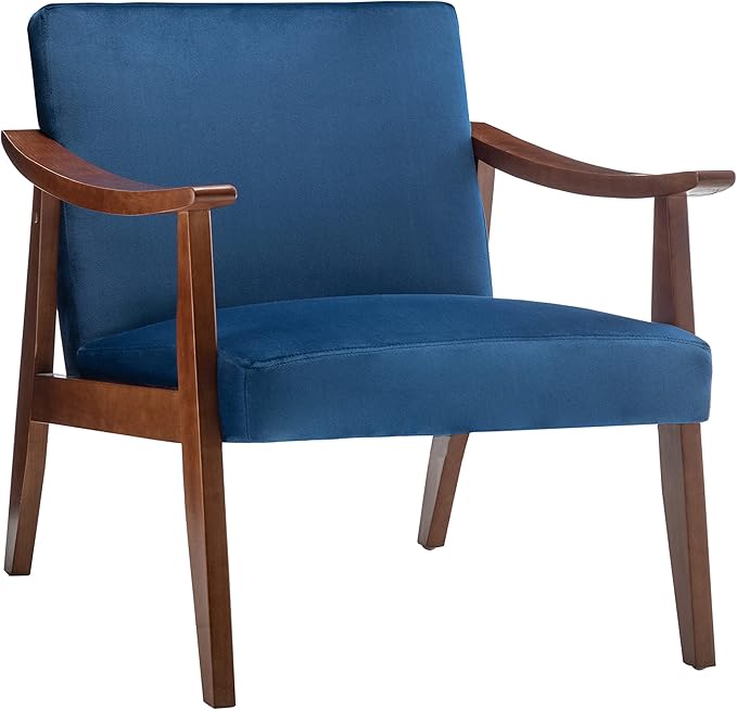 Container Furniture Direct Accent Chair with Velvet Upholstery and Solid Wood Frame, Classic Mid-Century Modern Living Room Furniture for Extra Seating, Dark Blue