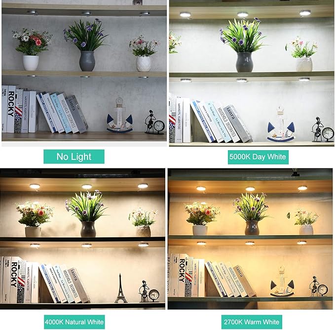 LED Dimmable Under Cabinet Lighting Kit, 12V 6 Pack Wired Puck Lights