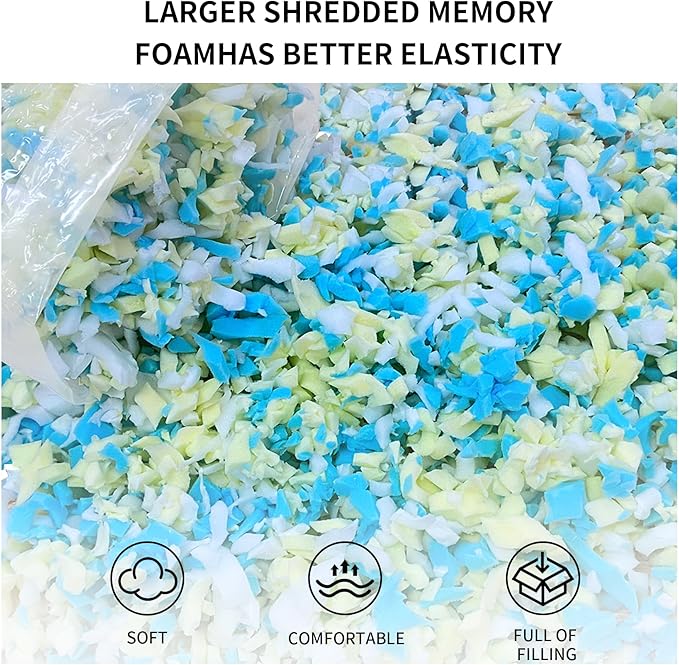 15lbs Shredded Memory Foam Bean Bag Filler, Soft and Convenient Bean Bag Filling Pillow Stuffing for Beanbag, Couch, Cushion, Stuffed Animals, Dog Bed, Arts Crafts