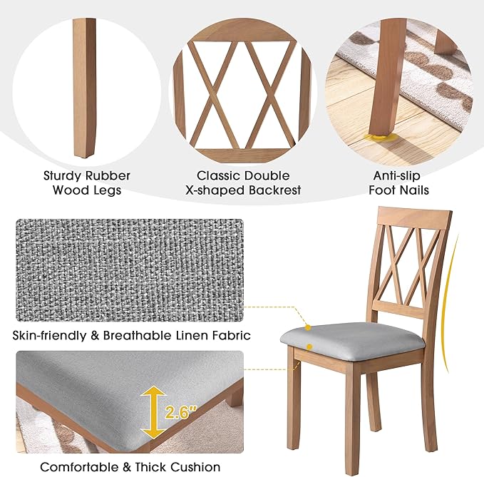 Merax Farmhouse Wood 3-Piece Multifunctional Dining Set, 45.6 inch Extendable Table with Drop Leaf, 2 Upholstered Chairs for Kitchen, Small Space, Natural