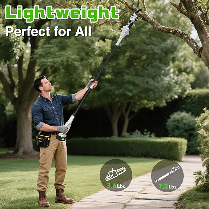 2-in-1 Brushless Electric Pole Saws for Tree Trimming,6 Inch Cordless Mini Chainsaw with Extension Pole and 2 x 4000mAh Batteries, Pole Chain Saw Gift for Men Dad Husband Fathers Gardener 2025