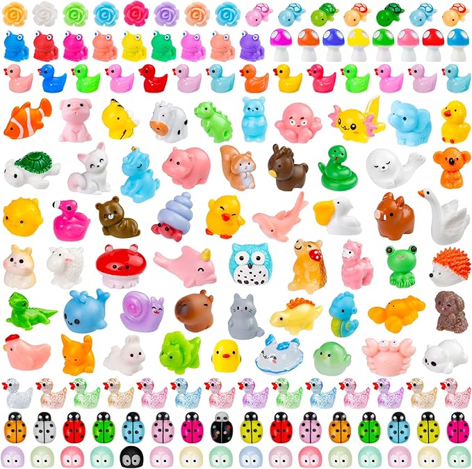 200 Pcs Mini Resin Animals Colorful Mini Animals Figures in Bulk Miniature Little Small Animals Figurines for Fairy Garden Landscape Dollhouse Accessories DIY Crafts Aquarium Decor